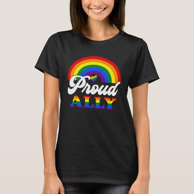 Proud Ally Pride Rainbow Flag Gay LGBT Day Month P T Shirt (Framsida)