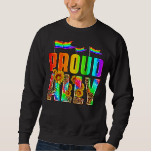Proud Ally Rainbow Flagga Heart Lgbtq Gay och Lesb Lång Ärmad Tröja