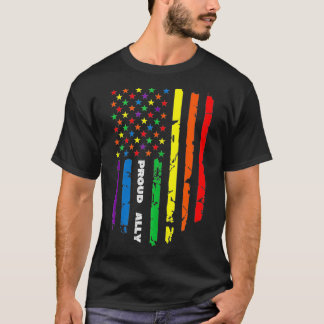 Proud Ally Rainbow Gay American Flag LGBT Pride mo T Shirt
