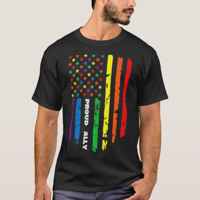 Proud Ally Rainbow Gay American Flag LGBT Pride mo T Shirt (Framsida)