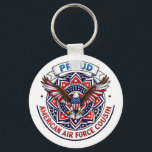 Proud American Air Force Cousin Nyckelring<br><div class="desc">This design features colorful American eagle with its wings widely spread. The eagle is located over the magic mandala and is decorated with the USA flag. The colorful text "Proud American Air Force Cousin" goes around the image. A beautiful family gift for her or for him or for her, for...</div>