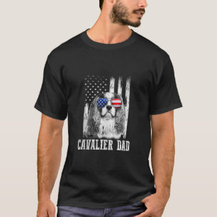 Proud American Cavalier Flagga Rolig hund Pappa Ma T Shirt