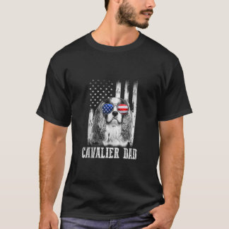 Proud American Cavalier Flagga Rolig hund Pappa Ma T Shirt
