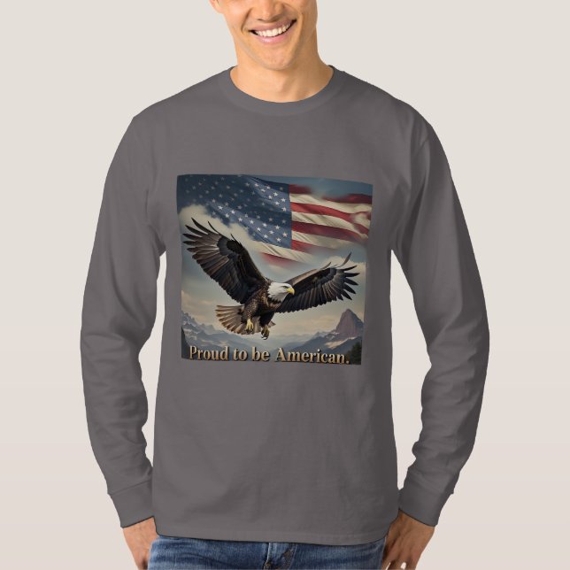 Proud American Eagle Flagga Mountain Manar T Shirt (Framsida)