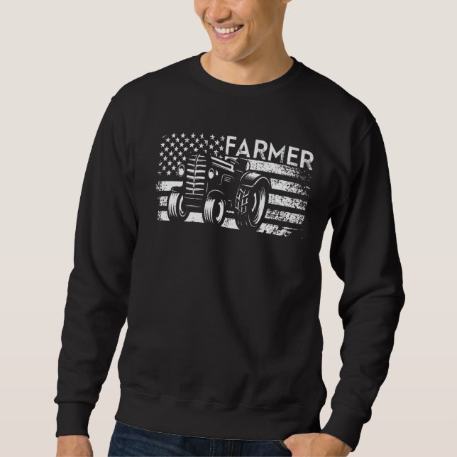 Proud American Farmer Tractor Farmers Costume Fa Lång Ärmad Tröja (Framsida)