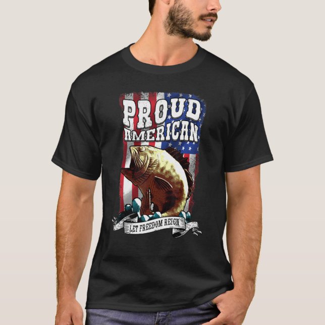 Proud American Fish Fly USA flagga Let Freedom Rei T Shirt (Framsida)