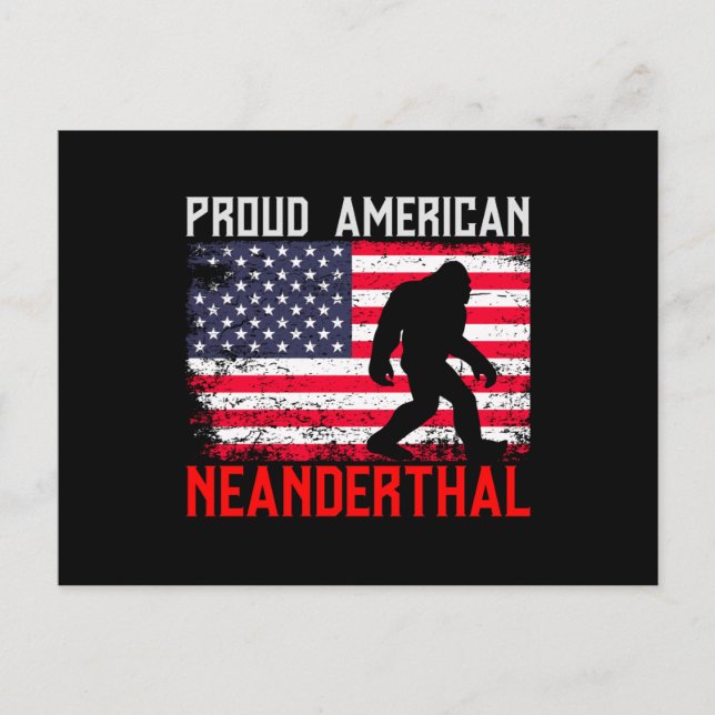 Proud American Neanderthal | USA Flag & Bigfoot Vykort (Framsida)