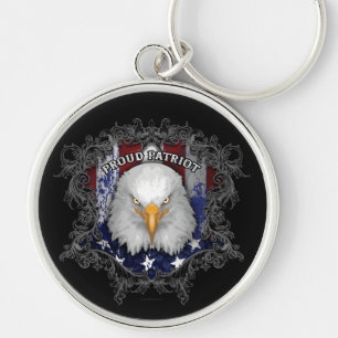 Proud American Patriot Keychain Rund Silverfärgad Nyckelring