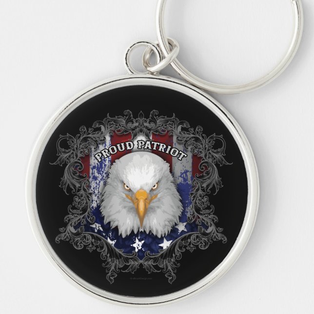 Proud American Patriot Keychain Rund Silverfärgad Nyckelring (Framsidan)