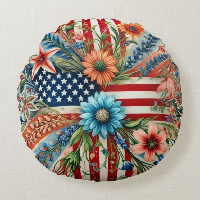 Proud American Pillow. Rund Kudde (Framsidan)