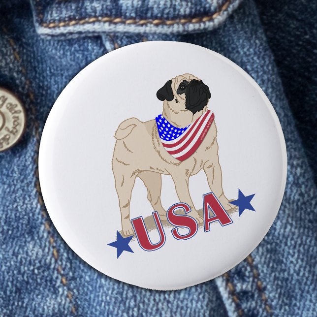 Proud American Pug patriotic Knapp (Skapare uppladdad)
