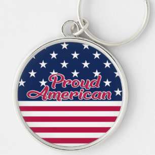 Proud American stars & rand USA flagga patriotic Rund Silverfärgad Nyckelring