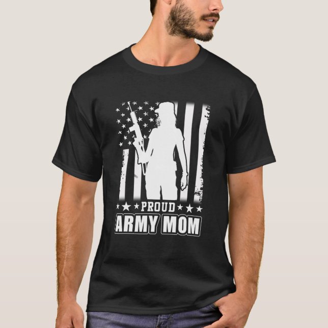 Proud Army Mamma American Flagga Veteran T Shirt (Framsida)