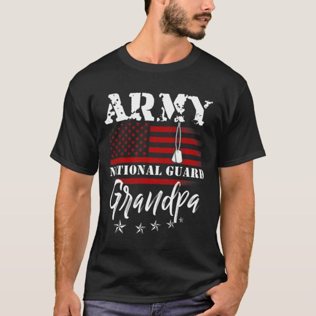 Proud Army National Guard Grandpa US Flagga Tees U T Shirt (Framsida)