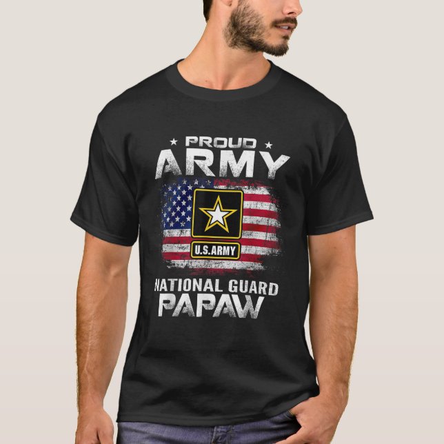 Proud Army National Guard Papaw med amerikansk Fla T Shirt (Framsida)