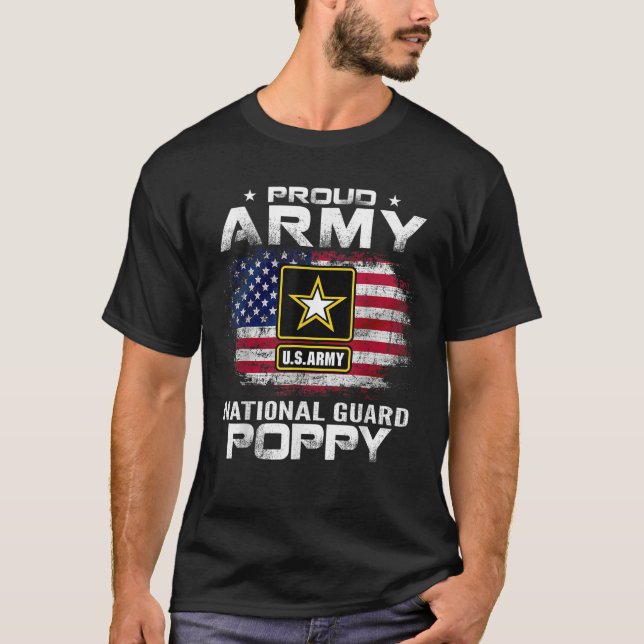 Proud Army National Guard Poppy med amerikansk Fla T Shirt (Framsida)