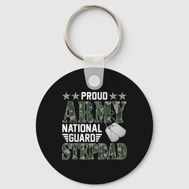 Proud Army National Guard Stepdad Militärfamilj Nyckelring (Framsida)