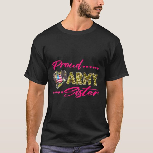 Proud Army Sister Camo US Flagga Hund Militär Si T Shirt (Framsida)