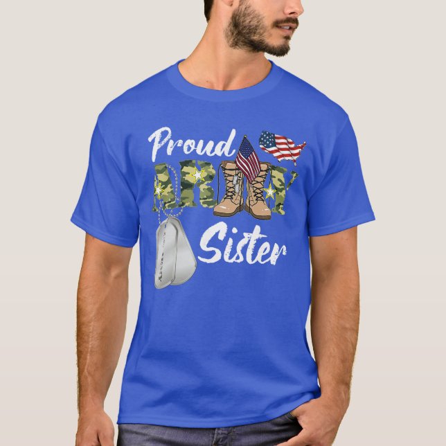 Proud Army Sister Military Sister with Dogag US Fl T Shirt (Framsida)