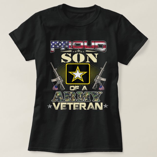 Proud Army Son Veteran USA Flag Gifts For Fathers  T Shirt (Design framsida)
