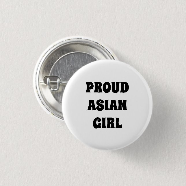 Proud Asian Girl, svart, vit knapp (Framsida & baksida)