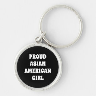 Proud Asian Girl, svartvit Keychain Rund Silverfärgad Nyckelring