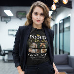 Proud Auntie of the Student T-Shirt<br><div class="desc">Vid ceremonin i studenten,  svart och guld t-shirt med studenter,  fem bilder av din dotter eller brorson,  talesättet "stolt över student",  deras namn,  ställe av studier och klassår.</div>