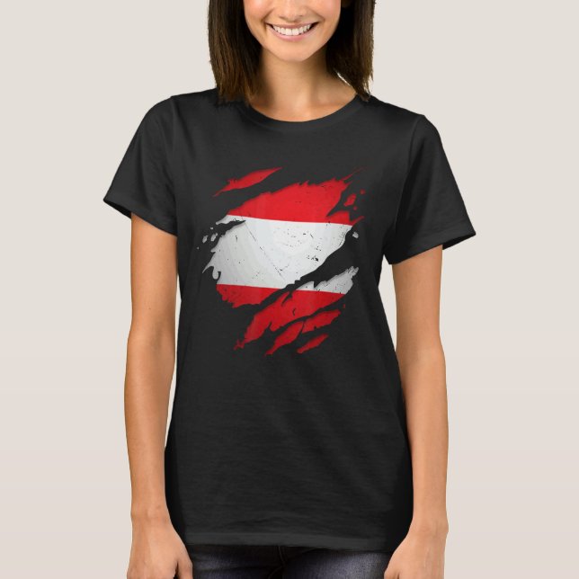 Proud Austria Torn Ripping Austria Flagga T Shirt (Framsida)