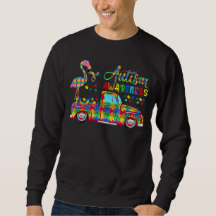 Proud Autism Awareness Cute Flamingo on Puzzle Pic Lång Ärmad Tröja