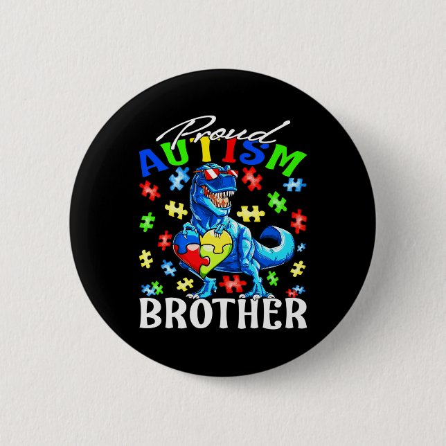 Proud Autism Brother Dinosaur Autism Awareness Knapp (Framsida)