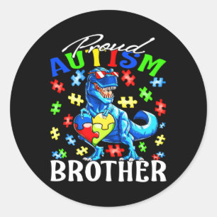 Proud Autism Brother Dinosaur Autism Awareness Runt Klistermärke