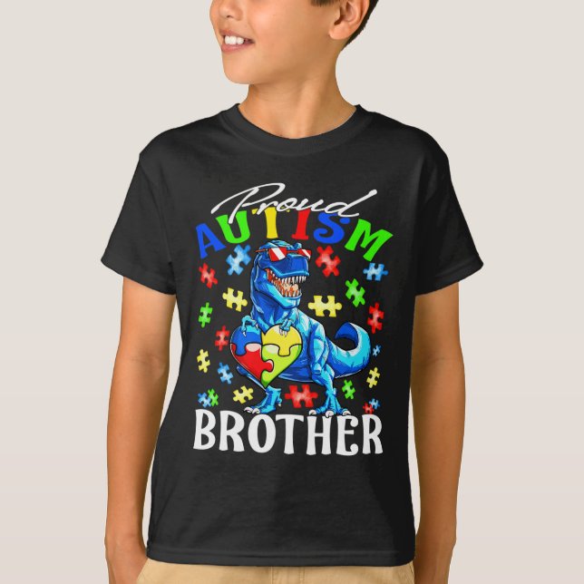 Proud Autism Brother Dinosaur Autism Awareness T Shirt (Framsida)