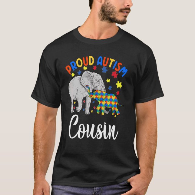 Proud Autism Cousin Autistic Cousin Cute Elephant T Shirt (Framsida)