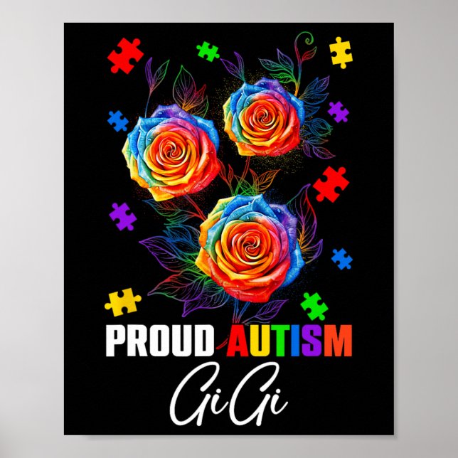 Proud Autism Gigi Ro Flowers and Puzzles Autism Poster (Framsidan)
