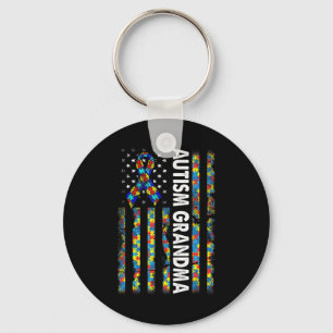 Proud Autism Grandma American Flag Autism Awarenes Nyckelring