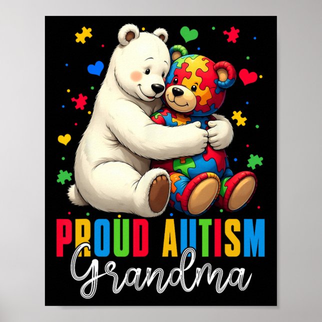 Proud Autism Grandma Bear Autism Awareness Son Dau Poster (Framsidan)