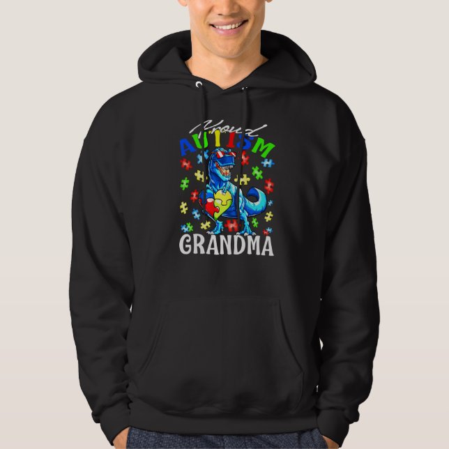 Proud Autism Grandma Dinosaur Autism Awareness Pre Hoodie (Framsida)