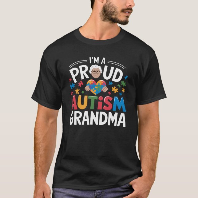 Proud Autism Grandma Kärlek och Support T Shirt (Framsida)