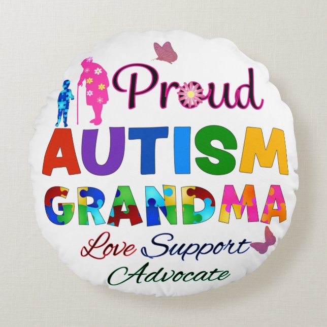 Proud Autism Grandma Rund Kudde (Framsidan)