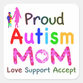 Proud Autism Mamma Fyrkantigt Klistermärke