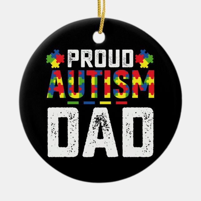 Proud Autism Pappa Awareness Autistic Family Julgransprydnad Keramik (Framsidan)