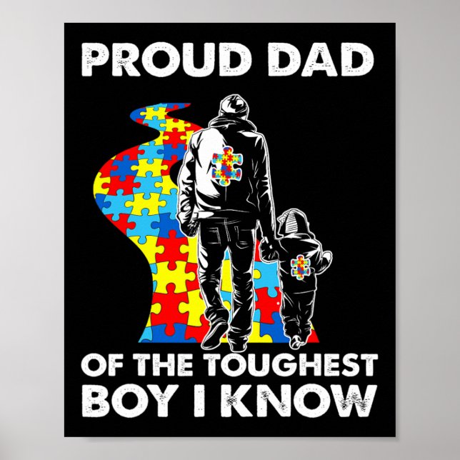Proud Autism Pappa-far och Son Autism-medvetande Poster (Framsidan)