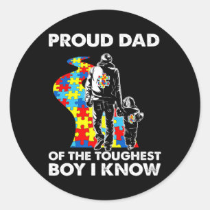 Proud Autism Pappa-far och Son Autism-medvetande Runt Klistermärke