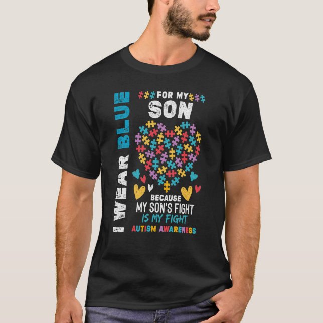 Proud Autistic Pappa I Bära Blue för min son Autis T Shirt (Framsida)