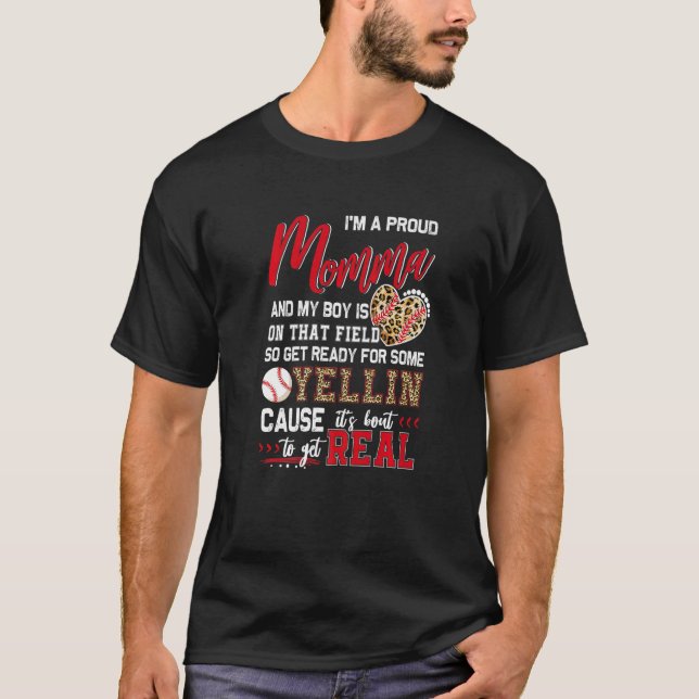 Proud Baseball Momma Baseball-familjmatchning T Shirt (Framsida)