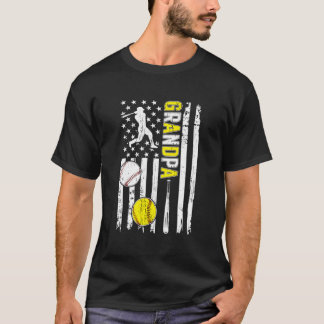 Proud Baseball Softball Grandpa American Flag T Shirt