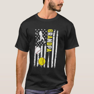 Proud Baseball Softball Grandpa American Flagga T Shirt