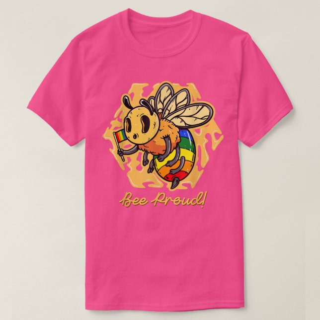 Proud Bee HBT Rainbow Flagga Lesbisk Gay Biseual T T Shirt (Design framsida)