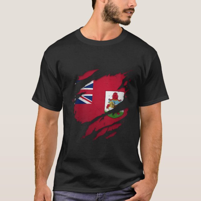 Proud Bermudian Torn Ripping Bermuda Flagga T Shirt (Framsida)