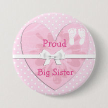 Proud Big Sister White & Rosa Polka Dot Button